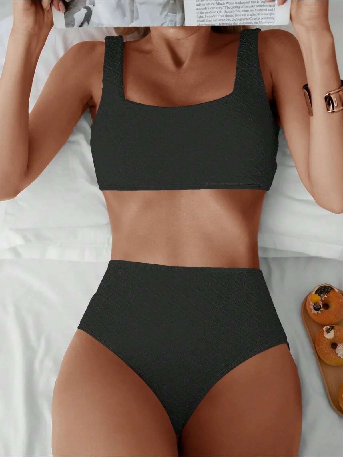 Dongdumaoyi Women S Solid Color Piece Swimsuit Sexy Square Neck High Waist Backless Beach Bikini Set Bathing Suit Summer New Swimwear