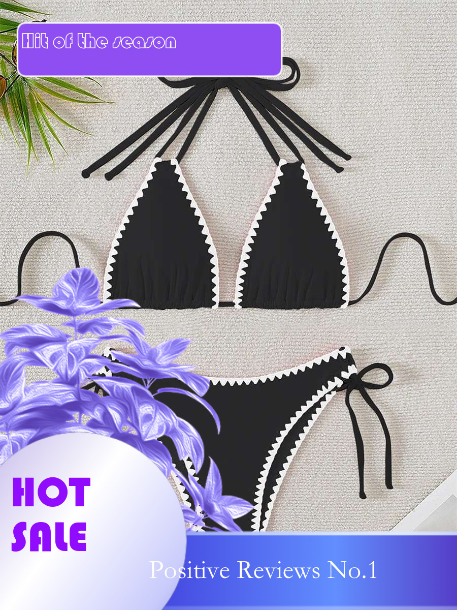 Dongdumaoyi Sexy Black White Contarst Bikini Set Women Push Up Bra Drawstring Side High Waist Swimsuit Beach Bathing Suit Mini Swimwear