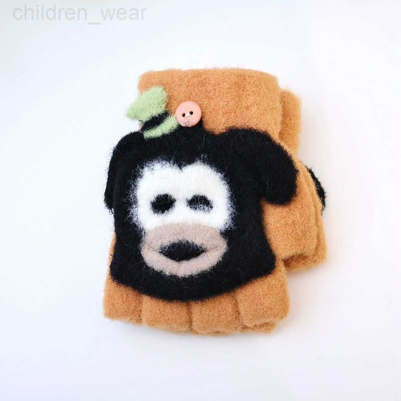 Disney Childrens Gloves Winter Warm Half Fingerless Flip Cover Elastic Elementary School Flying Elephant Kiki Strawberry Bear Mickey H251107