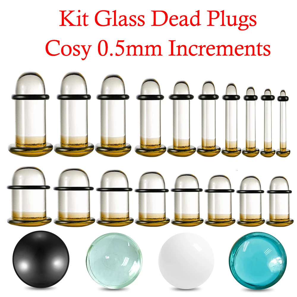 Casvort Glass Dead Plugs 14G-00g Comfy Ear Gauges Tunnels Expander 0.5mm Increments Piercing Body Jewelry Stretching Kit 250403