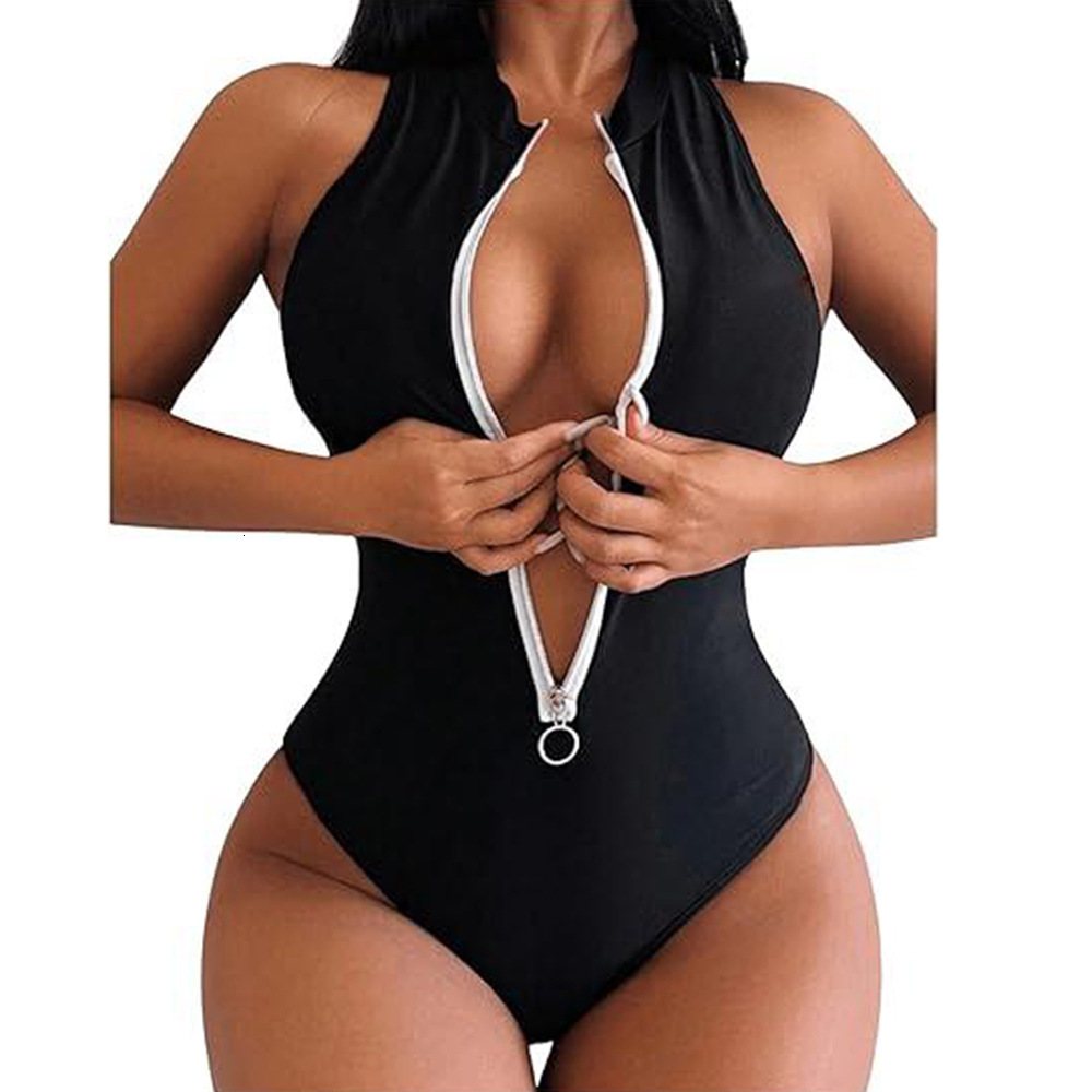2025 Racing Beach Hot Springs Solid Color Zipper Sleeveless Tight Surfing Suit Women's Swimsuit