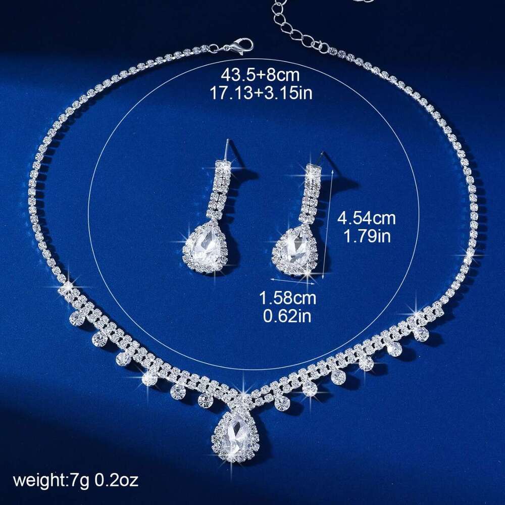 High end water droplet studded collarbone chain, niche sparkg tassel full dia necklace two-piece set