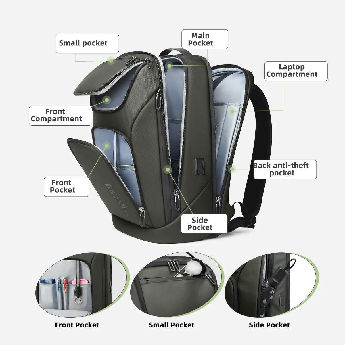 Heroic Knight Multifunctional 17.3" Laptop Waterproof Men Smart Business Backpack With USB Big Capacity Travel Mochila