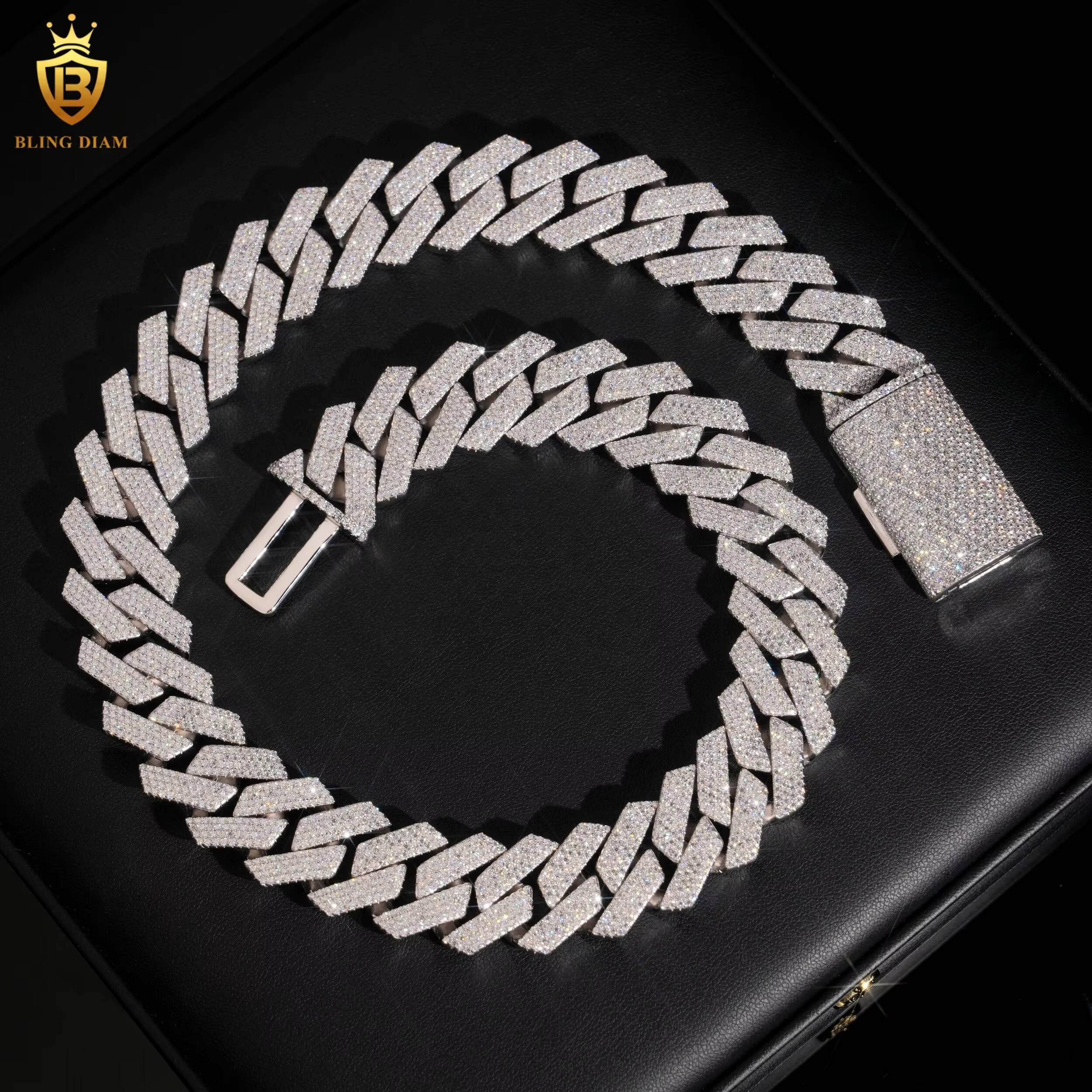 Luxury VVS Moissanite Diamond 20mm Fashion Hip Hop Fine Jewelry Iced Out GRA Certificated Necklace Miami Cuban Link Chain