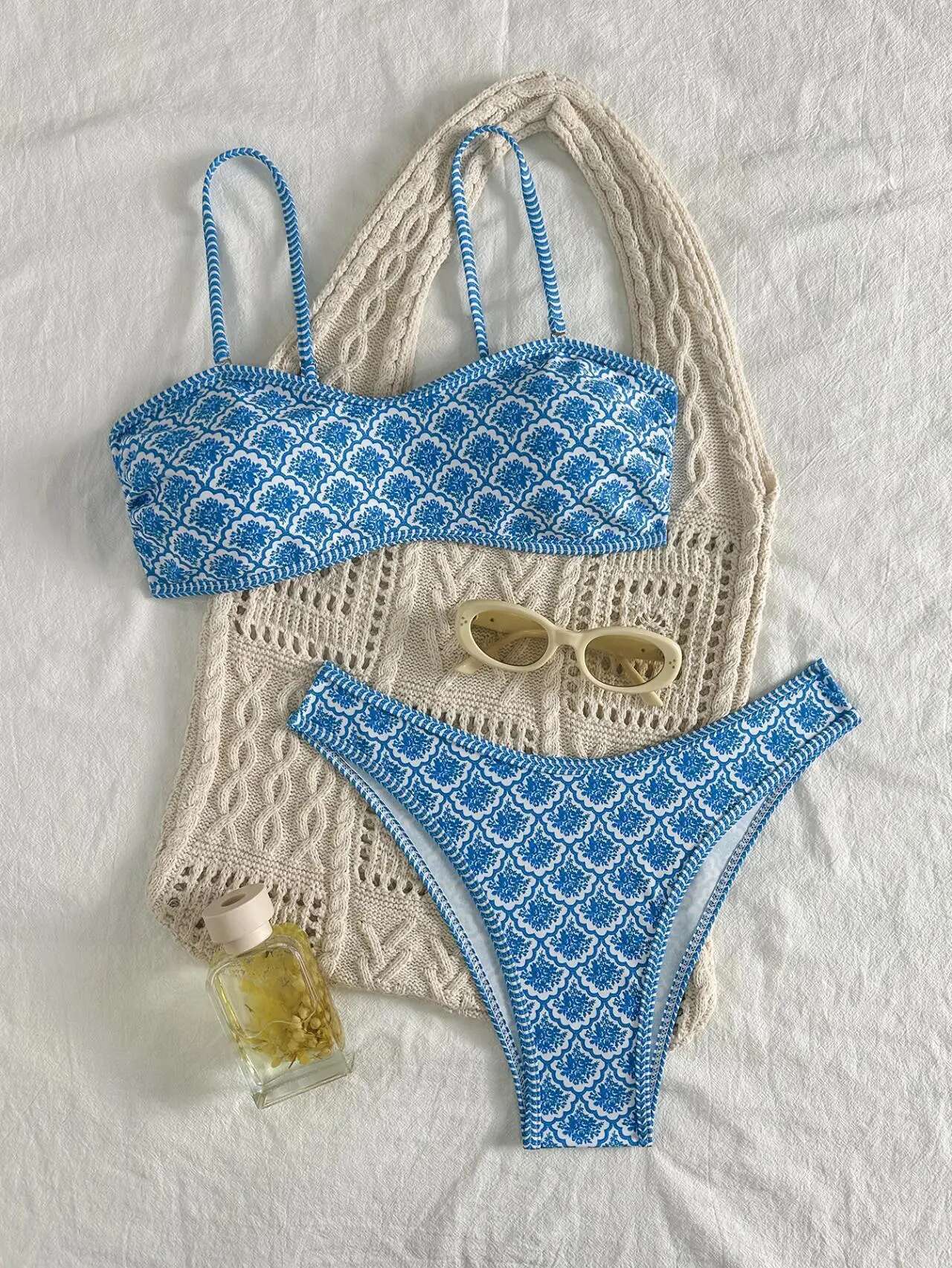Dongdumaoyi Sexy Bandeau Bikini Women Green Floral Pleate Push Up Padded Thong Swimsuit Summer Bathing Suit Two Piece Swimwear Biquini