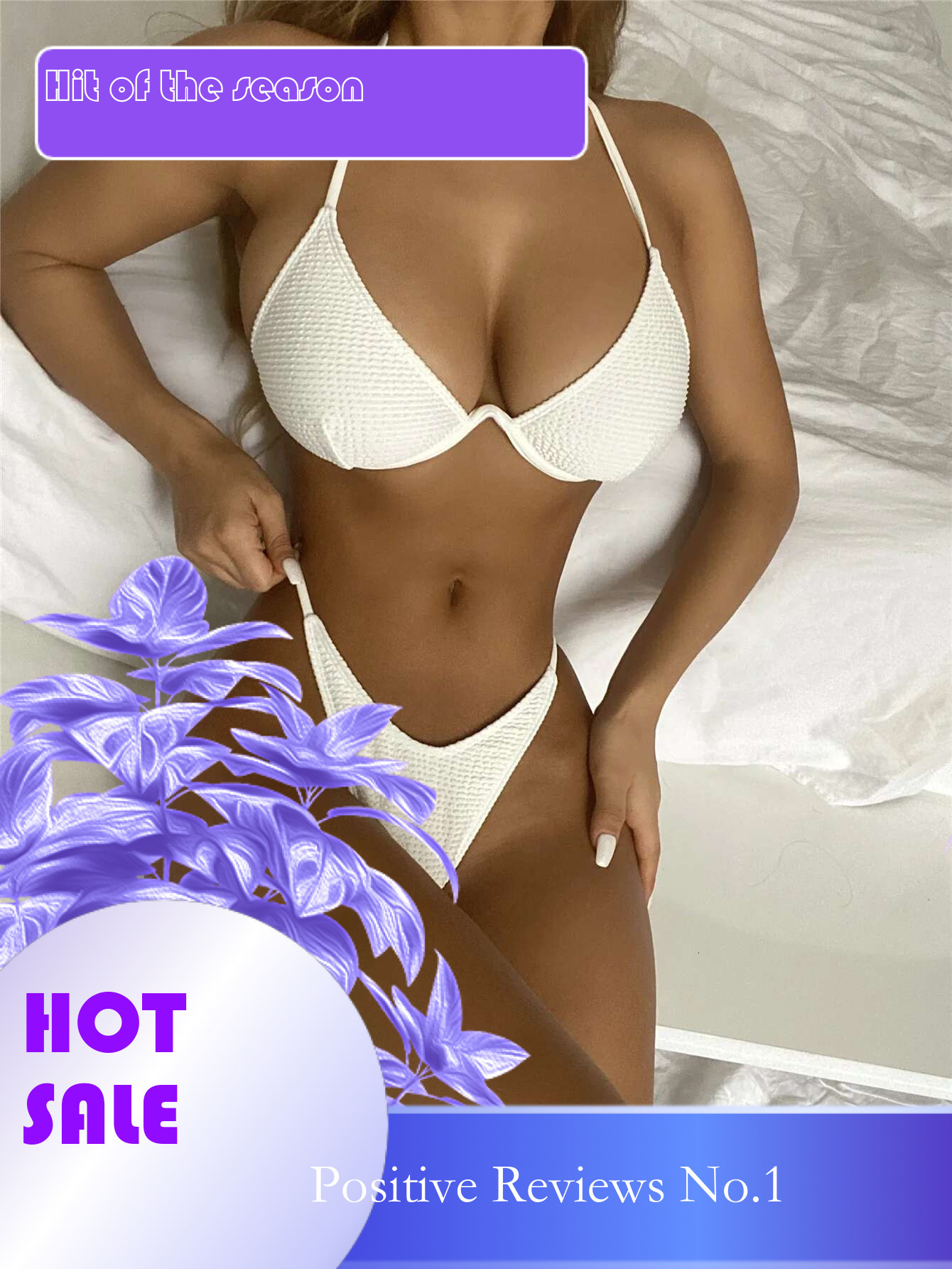 Dongdumaoyi Sexy White Bikini Women Halter V Wire Underwire Push Up Micro Swimsuit Brazilian Beach Cut Out Bathing Suit Thong Swimwear