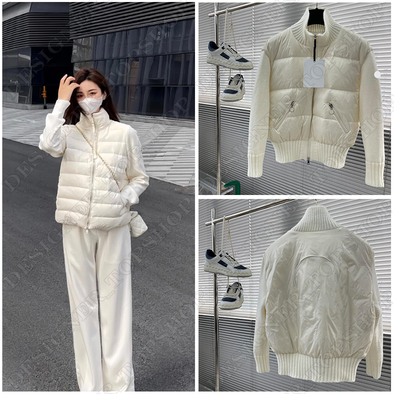 Designer Women's Down Jacket Women's Badge Stand Collar Knit Patchwork Sweater Lightweight Down Jacket Sweater Cardigan Outerwear Knitwear Outerwear Sweater