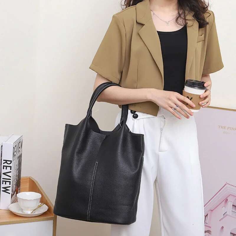 Soft Genuine Shopper Set Female 100% Real Leather Tote Women Large Shoulde Bucket Bag Commute 2025 New