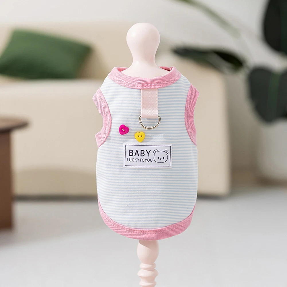 Spring and Summer Dog Thin Breathable Striped Vest Bichon Leashable T-Shirt Yorkie Cool Pullover Pet Supplies Puppy Clothes 250407