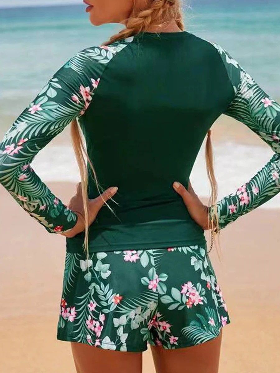 long sleeved surfing swimsuit printed womens twopiece diving suit beach 250313