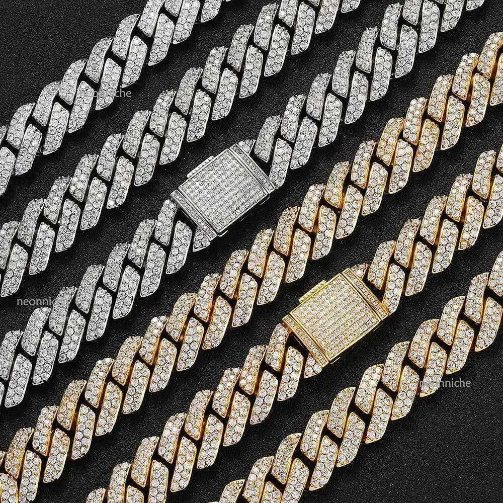 Hip Hop Shiny 15MM k Women Men Sier Color Rhie d Out Cuban Chain Punk Jewelry Necklace GiftXJ250219