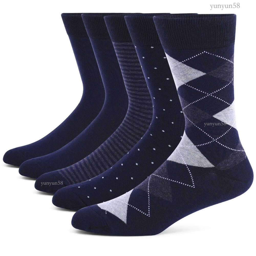 Men's Socks 5 Pairs Mens Dress Socks Plus large SizeHigh Quality Combed Cotton Crew SocksBlack Cool Argyle Breathable Casual Socks for men Y24083
