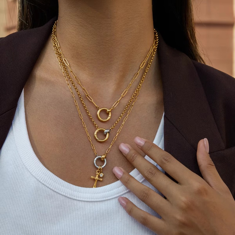 Designer Jewellery High Quality 18K Gold Plate Stainless Steel Two Tone Cross Pendant Necklace DIY Design for Daily Wear Gift Textured Classic Accesso