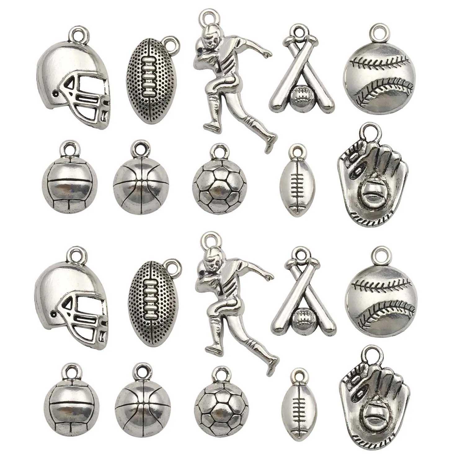 10/20pcs Sports Charms Alloy Athlete Ball Helmet Glove Design Pendants For DIY Bracelet Necklace Jewelry Making AccessoriesXJ251107