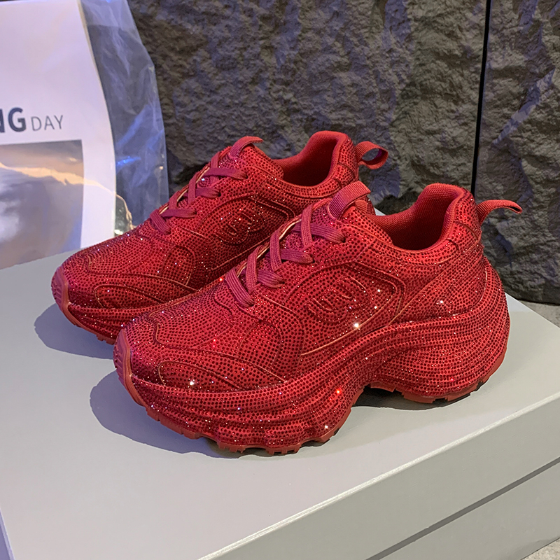 2025 New Women's Fashion Running Shoes Luxury Designer Diamond Shining Casual Sports Shoes Women's Thick soled Casual Shoes High quality out