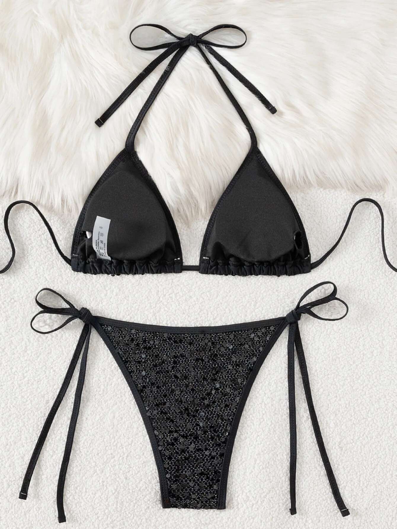Dongdumaoyi Shiny Sequin Pink Black Bikini Women Sexy Mesh Push Up Bra Tie Side Thong Swimsuit Brazilian Beach Bathing Suit Swimwear