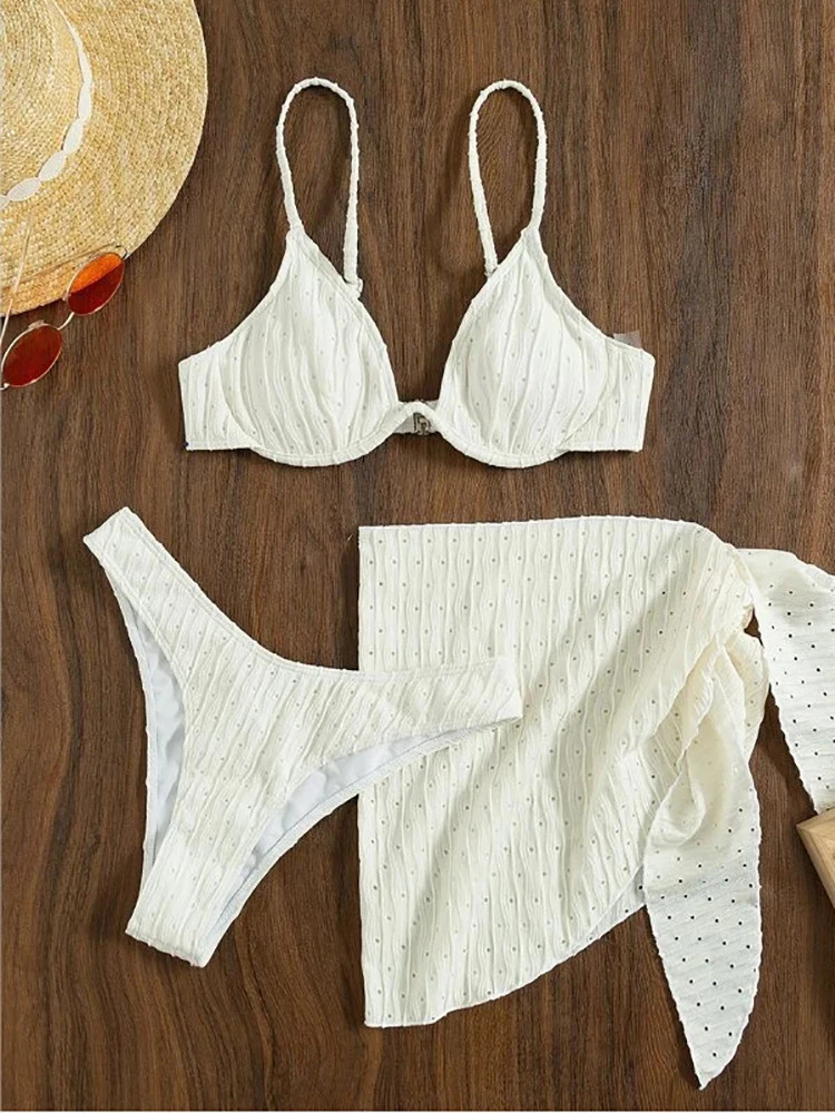 Sexy Solid Bandage Bikini Low Waist Three Pieces Swimsuit Women Brazilian Swimwear Female Beachwear Bathing Suit bikini 250313