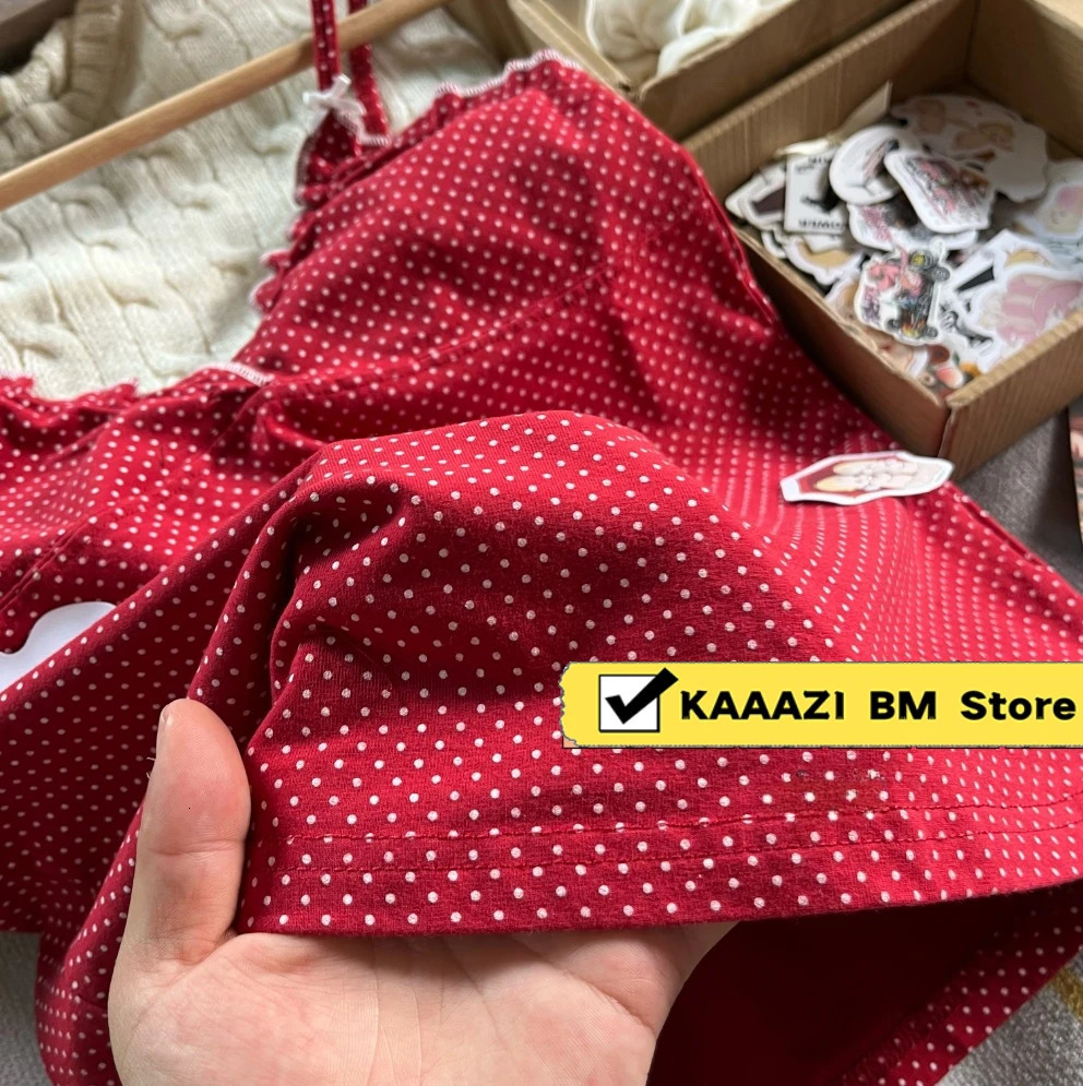 Red vest womens Vneck sleeveless Camis cotton ultrathin cut summer casual sweet preparatory style Camisol top 250407