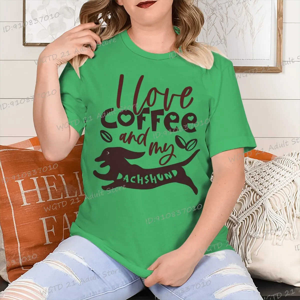 I like coffee and my sausage printed womens Tshirt Fashionable summer Oneck Harajuku top Casual fun 250407