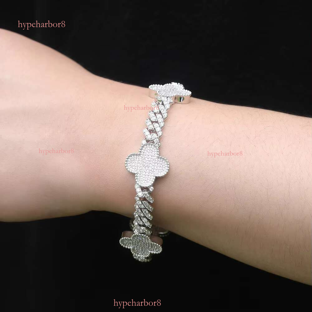 New Arrival 8mm Four Leaf Cuban Chain Fashion Sparkg 5A Zircon Clover Bracelet Jewelry Women Gold Plating