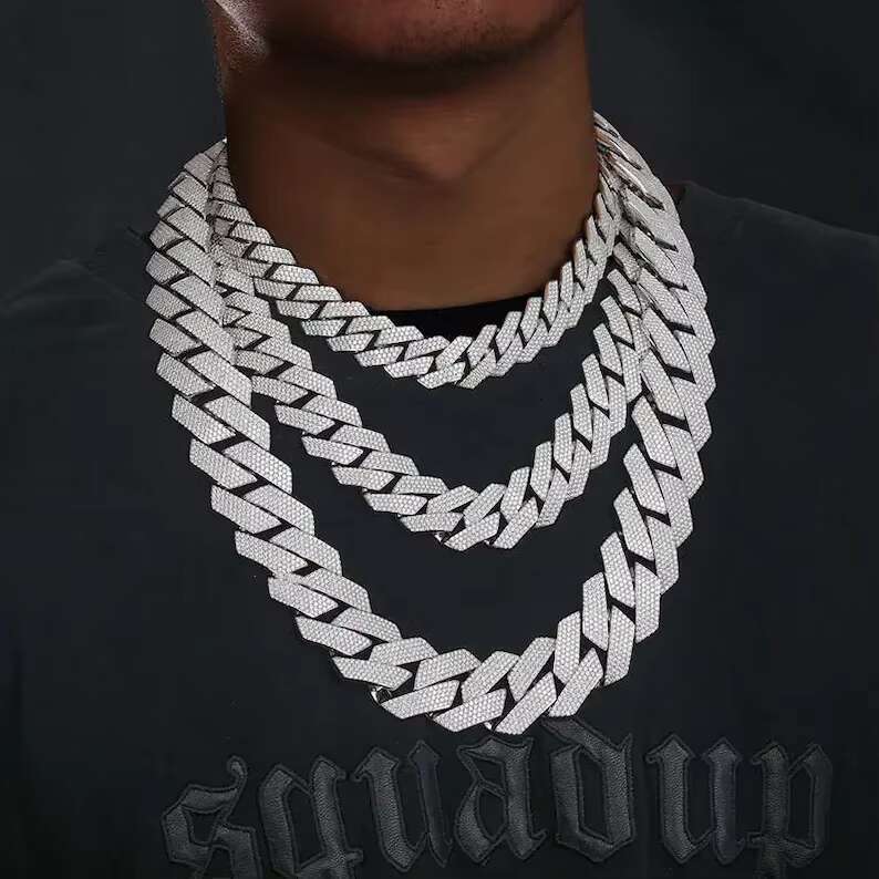 Hiphop Jewelry 925 Sterling Silver 20mm Iced Out Cuban Necklace Sparkling VVS Moissanite Cuban Link Chain