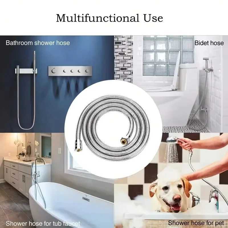 Shower Hose 15/2M Black/Silver ible Shower Hose Stainless Steel Long Bathro Shower Pipe Extension Bathro Accessories Y251107