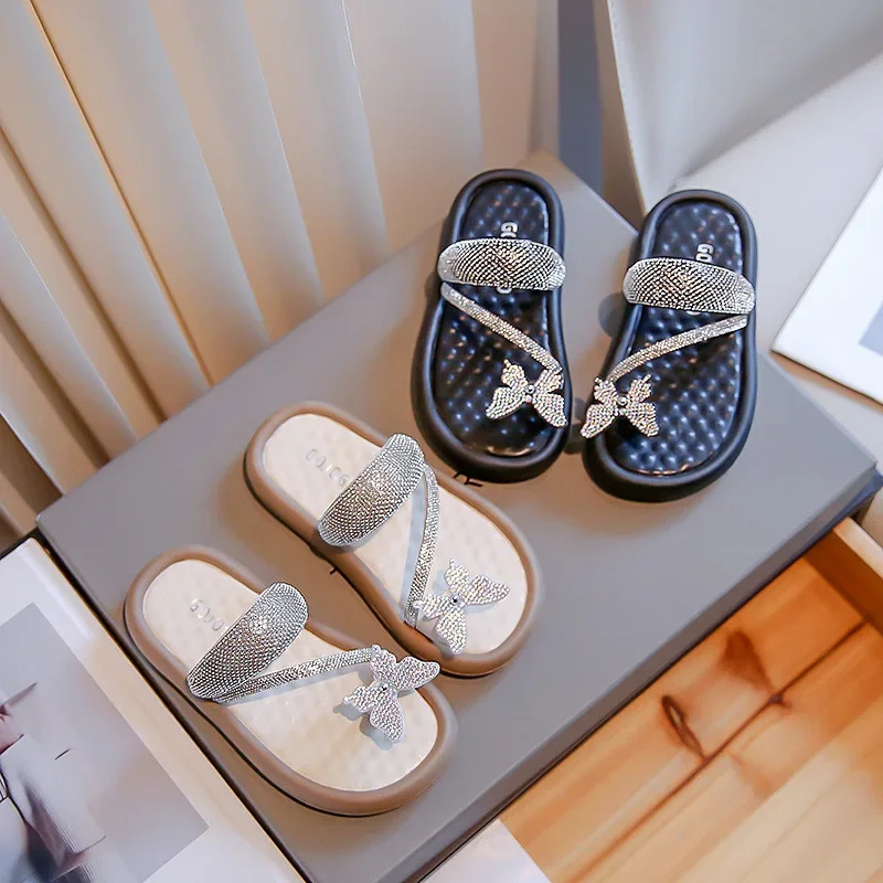 Children Summer Kids Bowtie Butterfly Slippers Lightweight Anti-Slip Soft-Soled EVA Sandals for Girls Beach Casual Shoes 250407