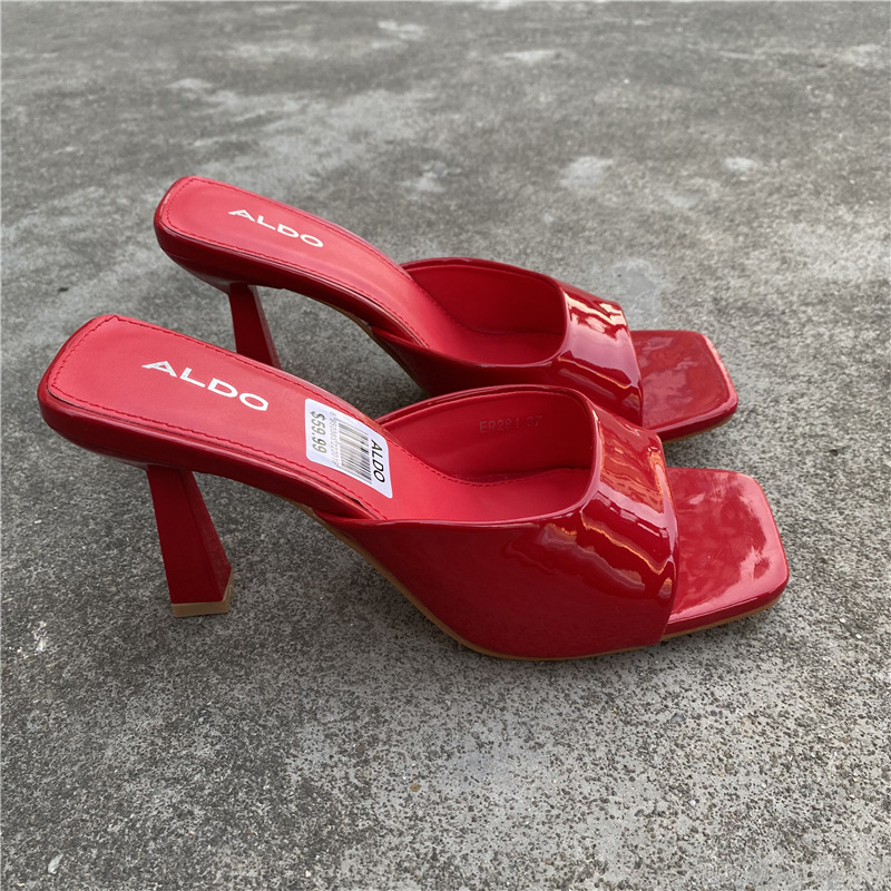New style simple square-toe high-heeled women's sandals fashionable one-word thin heel sandals French-style women's semi-slippers for outdoo