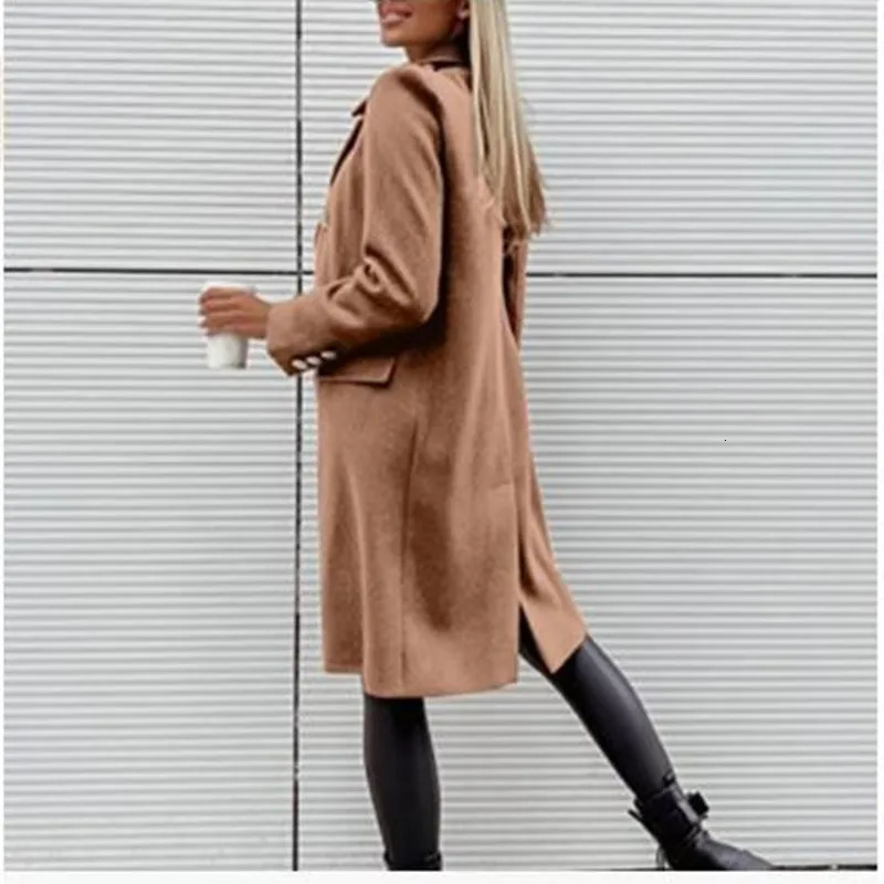 Woolen Women Jackets Elegant Solid Trench Lapel Turndown Collar Womens Jacket DoubleBreasted Overcoat For Autumn Winter 251030