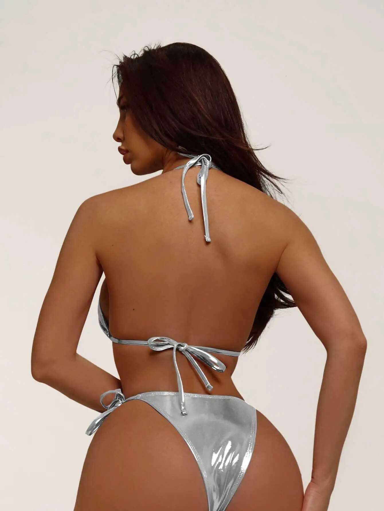 Dongdumaoyi Sexy Micro Bikini Women Swimwear Silver D Floral Designer Push Up Swimsuit Brazilian PU Leather Bathing Suit Thong Bikinis