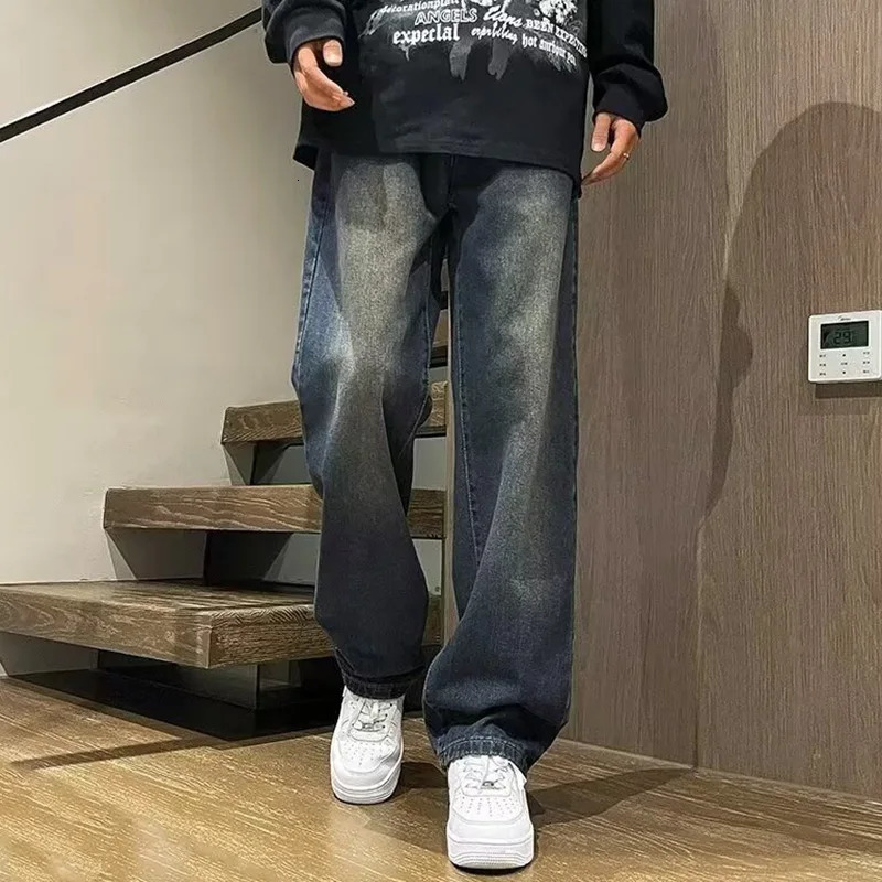 Mens straight leg workwear jeans mens classic retro outdoor casual denim pants daily simple street clothing denim Trousers 250403