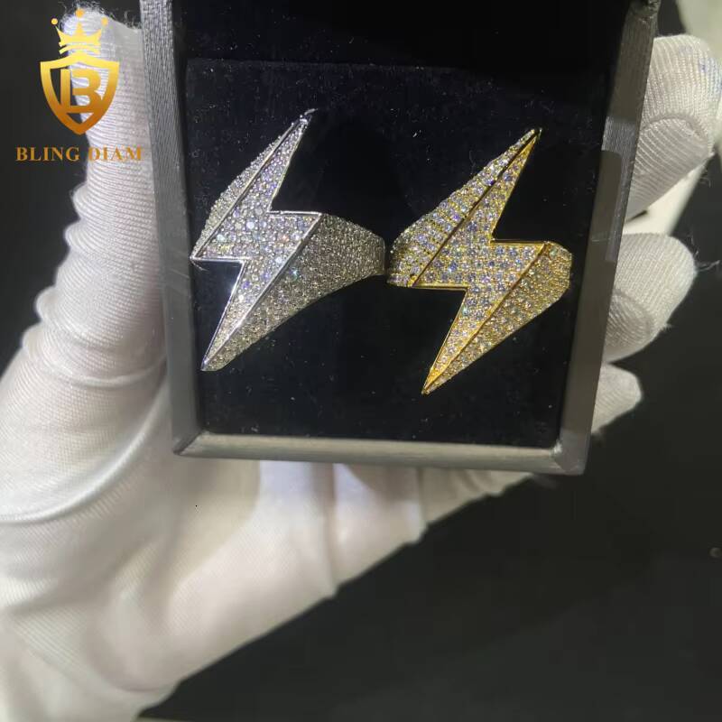 Fashion Lightning Shape S925 Moissanite Rings Iced Out VVS Moissanite Hip Hop Jewelry High Quality Diamond Pass Diamond Test GRA