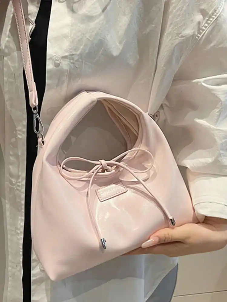 Light yellow Ins handbag womens fashionable bow decoration shoulder bag spring and summer PU leather cross body bag 250402