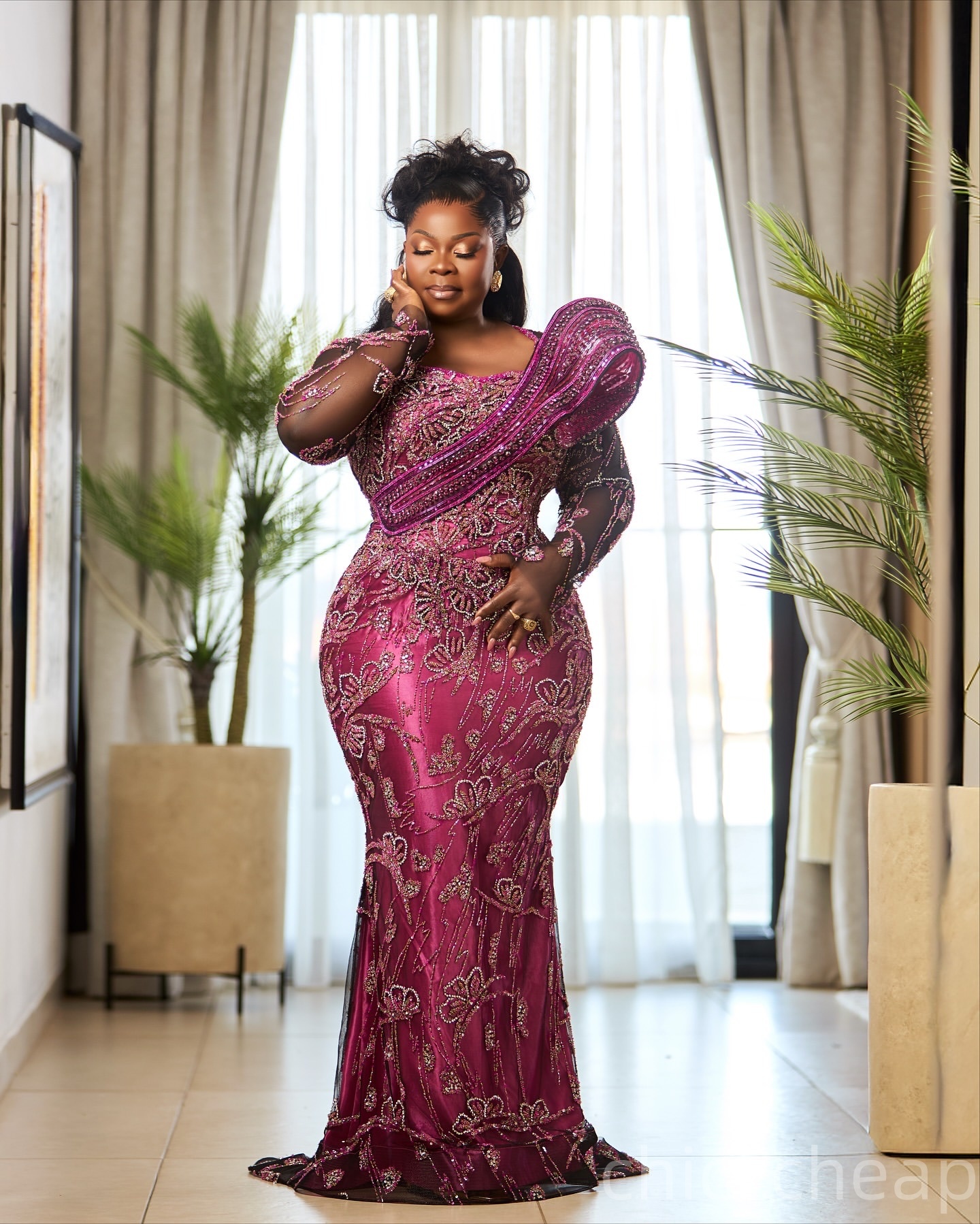 Aso Ebi Fuchsia Mermaid Prom Dresses 2026 Floral Lace Crystals Beaded Evening Formal Party Second Birthday Engagement Gowns Plus Size Dress For Specia