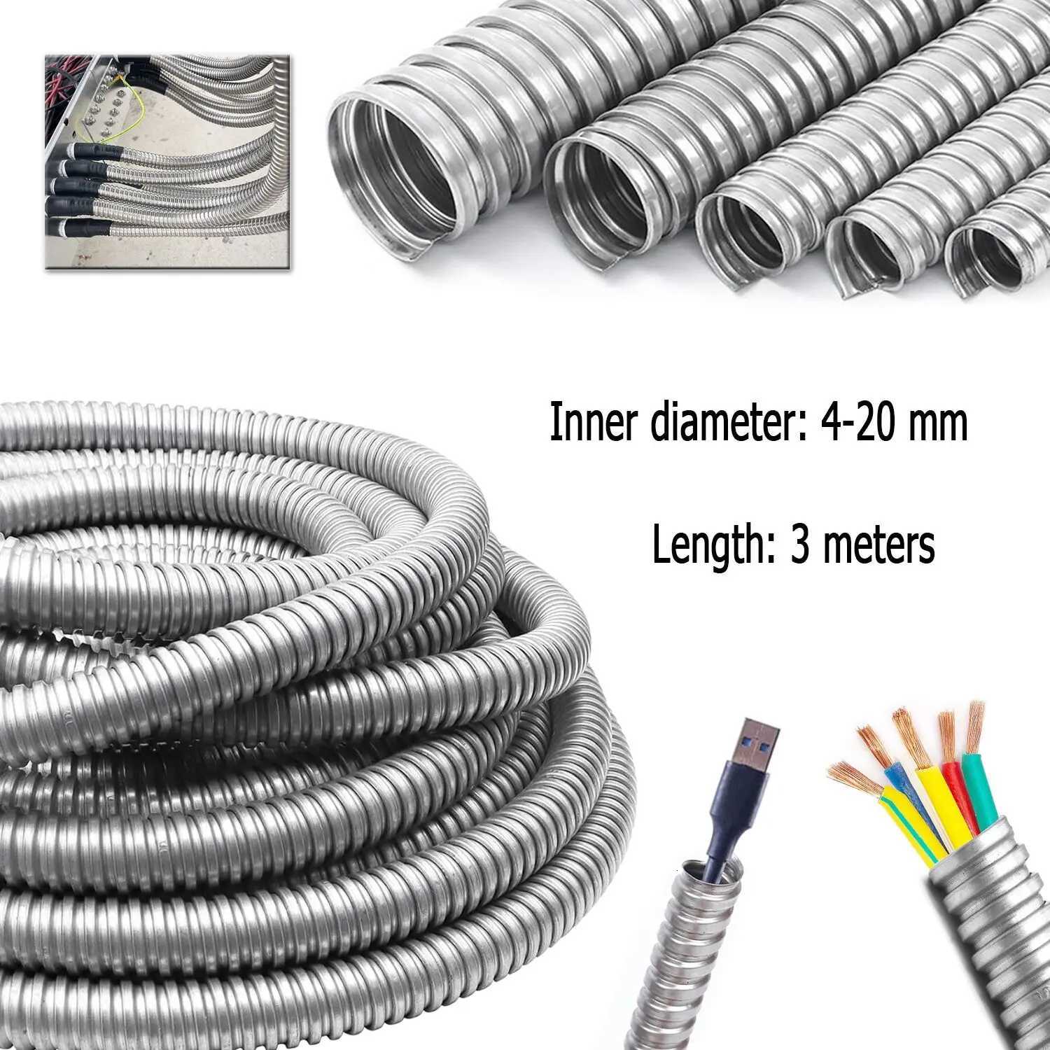 3 Meter 304SS Corrugated ible Conduit Pipe 4-20mm Inner Diameter Cable Protection Sle for Autotive Wiring hinery Y251107