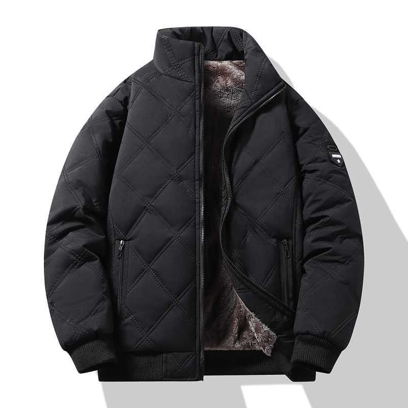 Winter Jacket Men Thick Warm Windproof Coat Fleece Thickened Warm Baseball Jacket Solid Color Zipper Large Size Top OutwearT251107