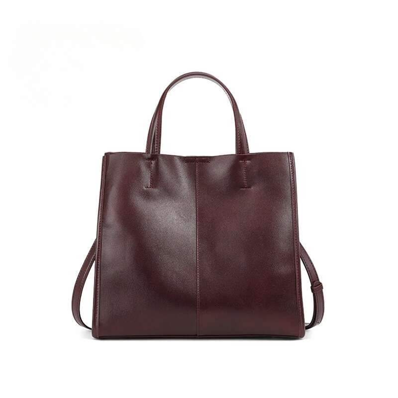 2025 Autumn New Women Genuine Leather Bucket Bag Female Large Capacity Shoulder Messenger Ladies Solid Color Retro Tote Handbag