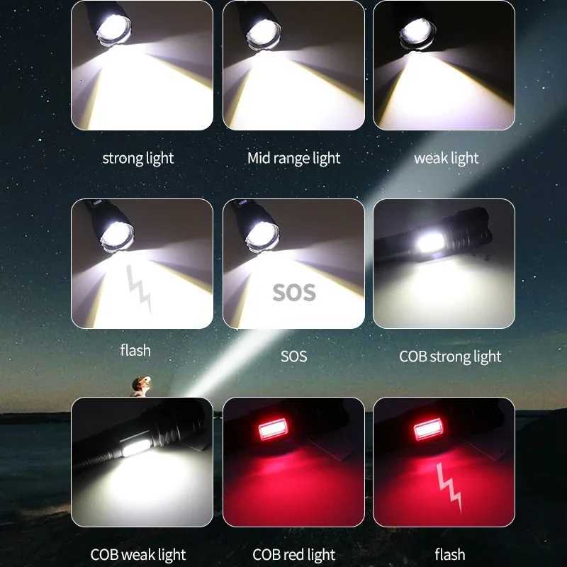 High Power XHP160 Led Flashlight Rechargeable 16 Core Torch Zoom Usb Hand Lantern For Camping Outdoor Emergency UseW251106