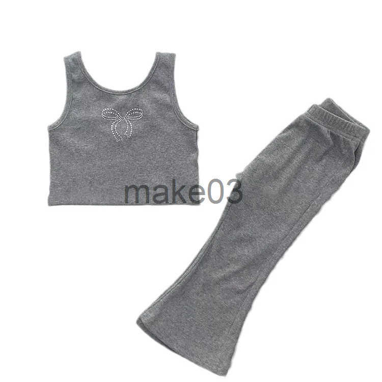 2024 Summer Clothing Tank Top+Wide Leg Pants Teen Girls Casual Set Butterfly Outerwear Simple Sweatshirt J250403