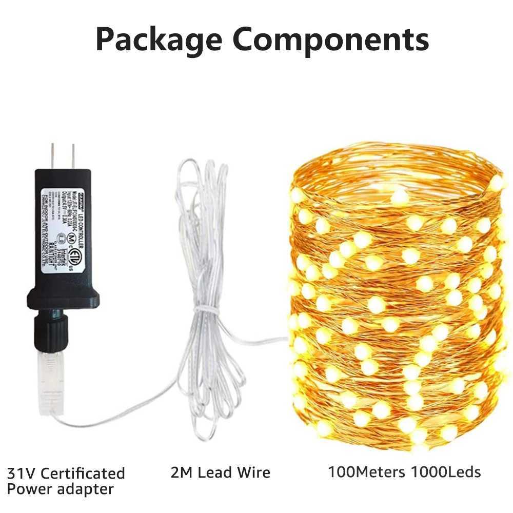 100M 1000LED Warm White Fairy Lights Outdoor Waterproof Bendable Indoor Christmas Holiday Party Wedding Garden Decoration W251107