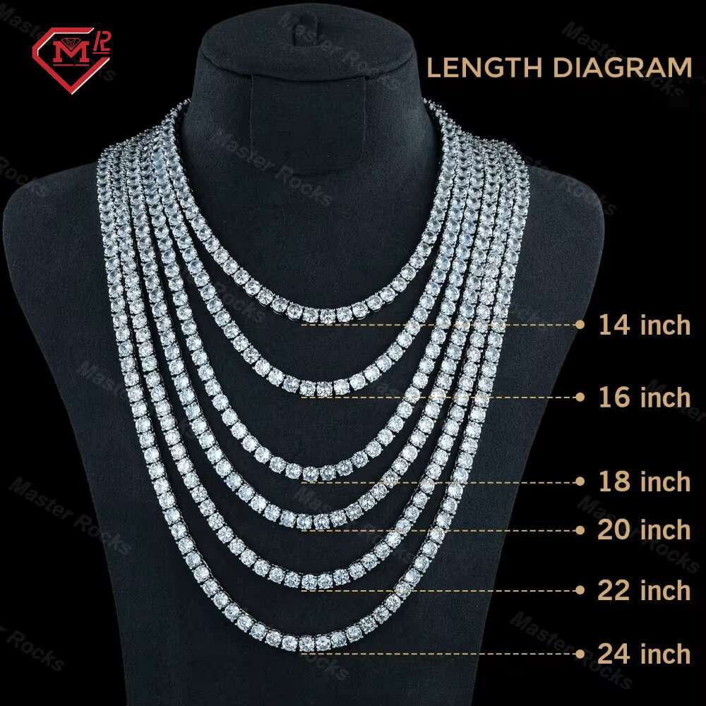 Wholesale Full Size 2-6mm Iced Out Tennis Chain Dropshipping 925 Silver Vvs Diamond Mens Moissanite Tennis Necklace
