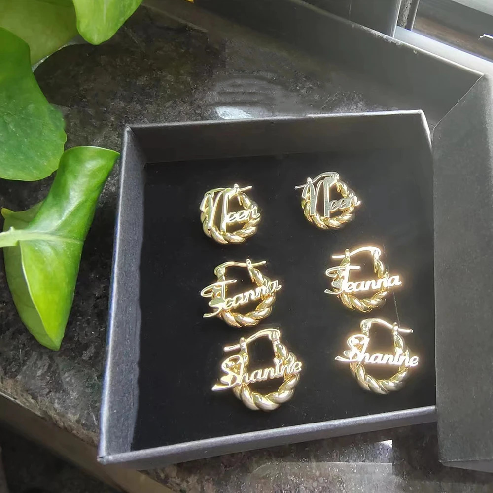 Personalized Custom Name Mini Earrings 18mm Small Twist Hoop Childrens Earrings Anniversaries Gift Family Friend Lovers Jewelry 250403