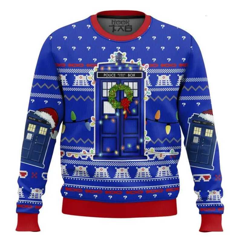 Tardis Doctor Ugly Sweaters Funny Holiday Party Pullover Novelty Warm Cozy Plus Size Sweater for Men Women Xmas Gift 2026XJ251107
