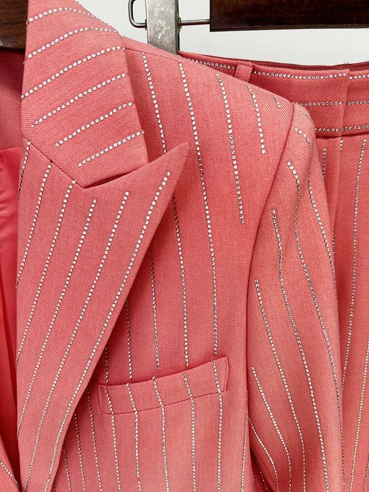 Newest 2025 Designer Set Women's Single Button Striped Dias Blazer Pants Suit 2Pcs