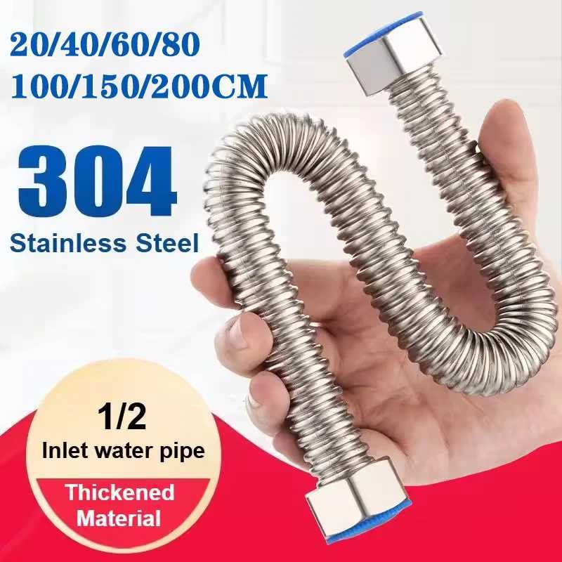 20/40/60/100/150/200cm G1/2 Inch 304 Stainless Steel ible Bellows High Pressure Explosion-proof Hose Cold and Hot Water Pipe Y251107