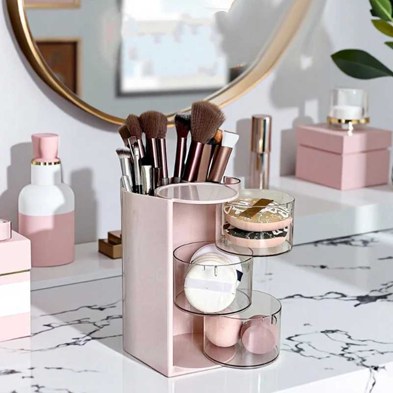 1Pcs Cosmetic Organizer Bathroom Makeup Cushion Organizer Beauty Storage Display Case Rotating Compartment Organizer J251115