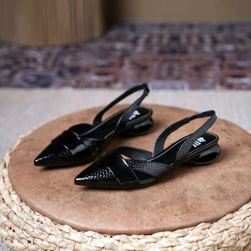 Women's High Heels Summer New Low Heel Pointed Shallow Mouth Baojiao Slippers Fashion Temperament Abnormity with Sandals