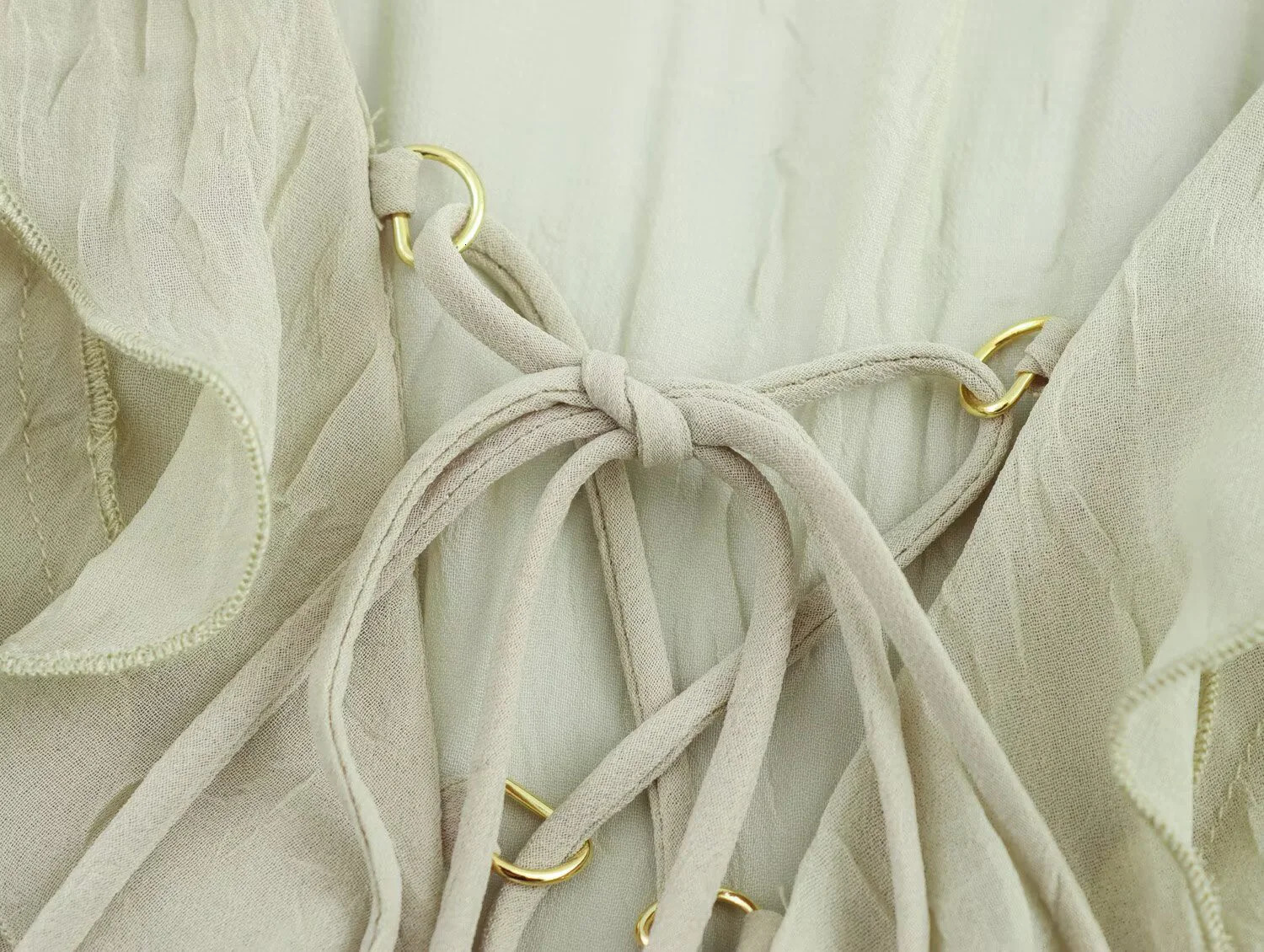 European and American Spring Womens Casual Stacked Decorative Transparent Vneck Long sleeved Shirt 250407