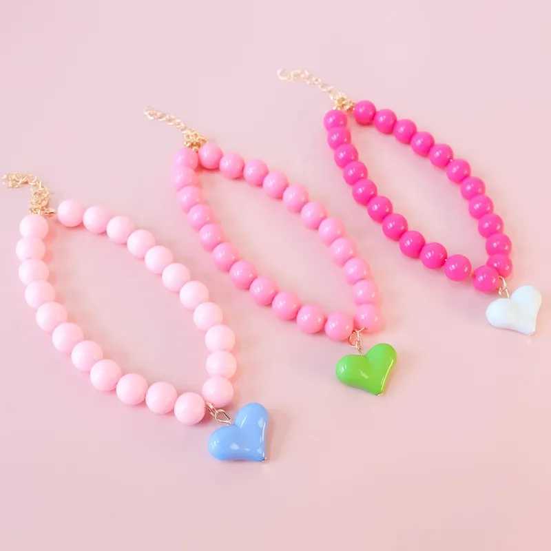 High Quality Party dog accessories custom pet supplies Pinkycolor plastic cat necklace pearl dog necklace puppy bib size animal necklace T250407