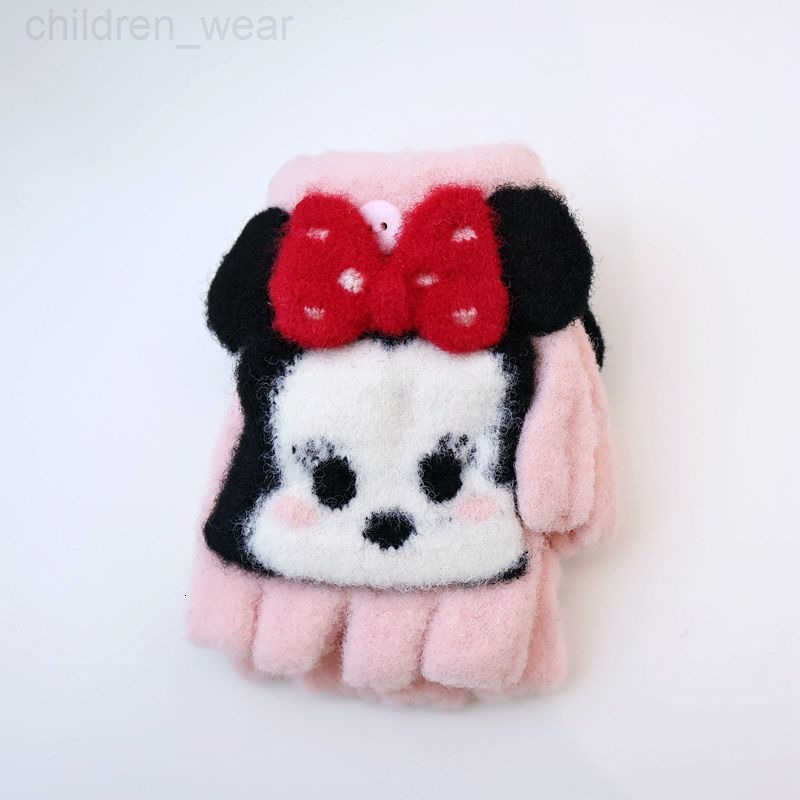 Disney Childrens Gloves Winter Warm Half Fingerless Flip Cover Elastic Elementary School Flying Elephant Kiki Strawberry Bear Mickey H251107